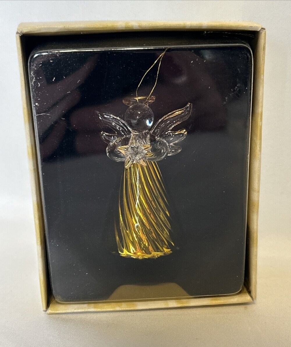 STRADIVO Hand Blown Crafted Gold Metallic Glass Christmas Angel Ornament